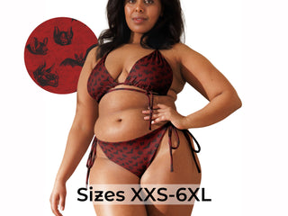 Gothic Red and Black Bats Women's Recycled String Bikini