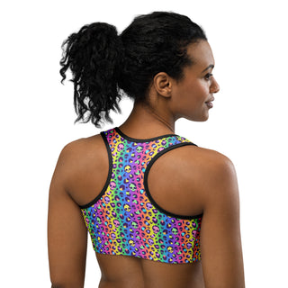 Neon Rainbow Skull Leopard Print Women's Sports Bra