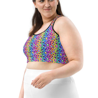Neon Rainbow Skull Leopard Print Women's Sports Bra