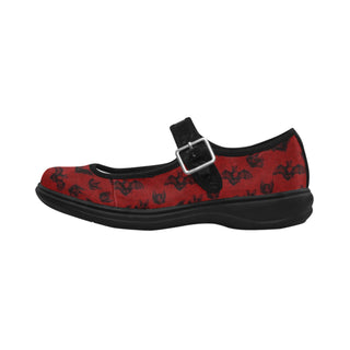 Red with Black Bats Mila Satin Women's Mary Jane Flat (Model 4808)
