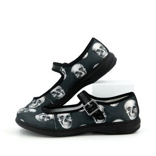 Realistic Skull Satin Mary Jane Flats- Gothic Shoes for Women