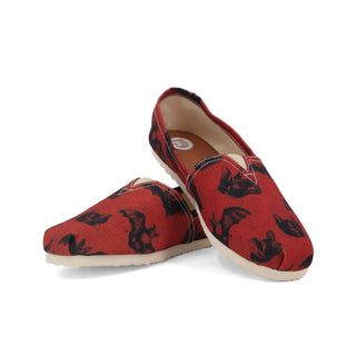 Gothic Red Bat Unisex Slip-On Canvas Flats- Goth Fashion Shoes for Men and Women