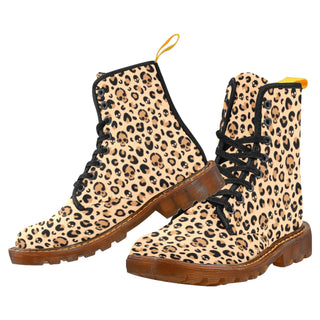 Skull Leopard Print Canvas Combat Boots | Aesthetic Streetwear Fashion for Men and Women