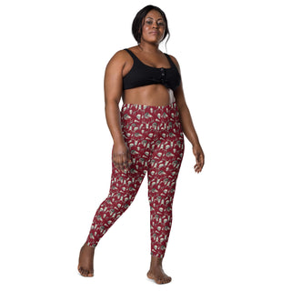 Burgundy Mixed Skull Leggings with Pockets- Fitness Goth Gym and Yoga Clothing