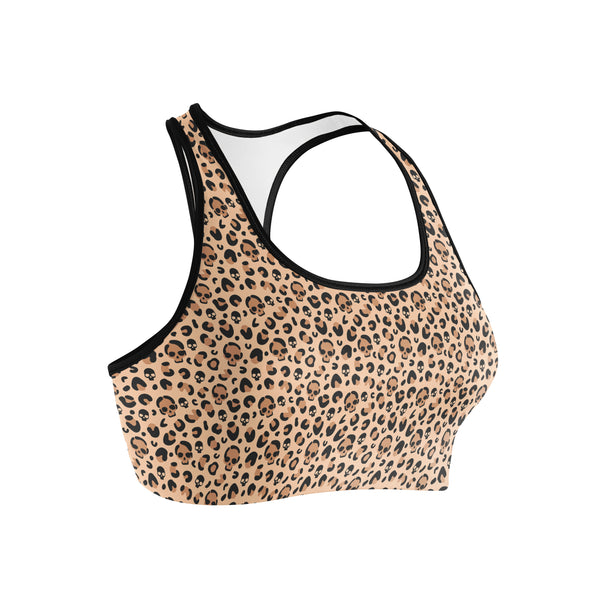 Skull Leopard Print Sports Bra