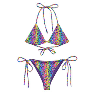 Neon Rainbow Skull Leopard Print Women's Recycled String Bikini