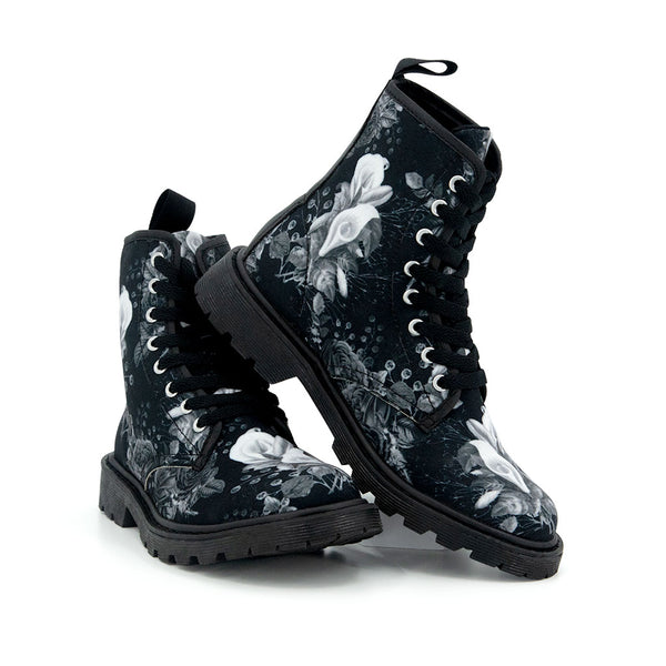 Funeral Lily Canvas Combat Boots