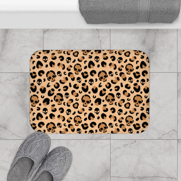 Skull Leopard Print Bath Mat- Rockabilly Punk Home Decor