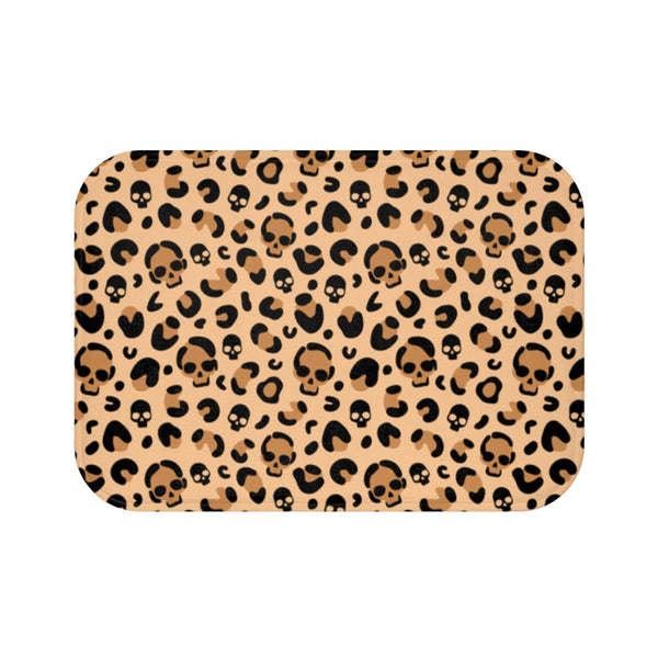 Skull Leopard Print Bath Mat- Rockabilly Punk Home Decor