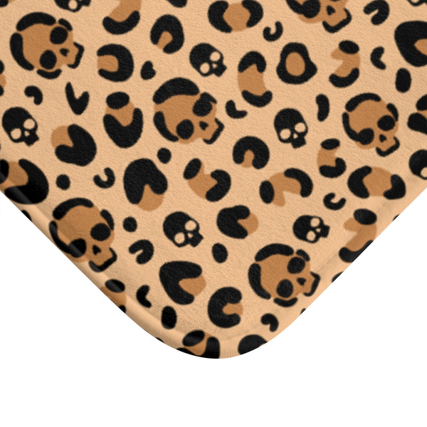 Skull Leopard Print Bath Mat- Rockabilly Punk Home Decor