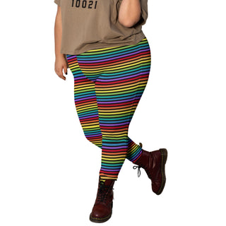 Black Rainbow Stripe Women's Plus Size Leggings
