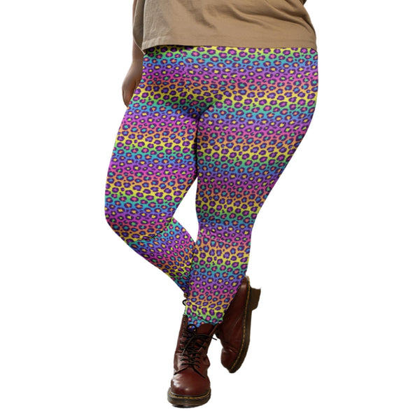Rainbow Leopard Print Women's Plus Size Leggings