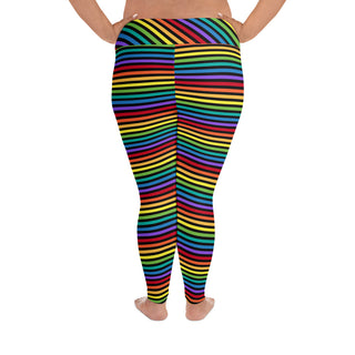 Black Rainbow Stripe Women's Plus Size Leggings