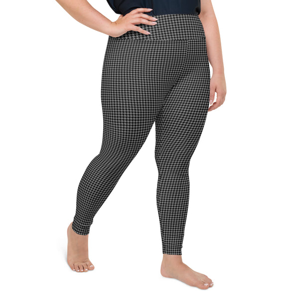 Black and Gray Houndstooth Women's Plus Size Leggings