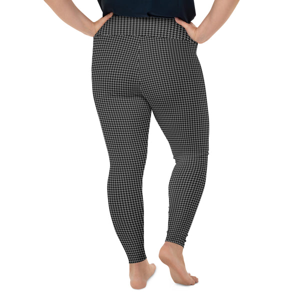 Black and Gray Houndstooth Women's Plus Size Leggings