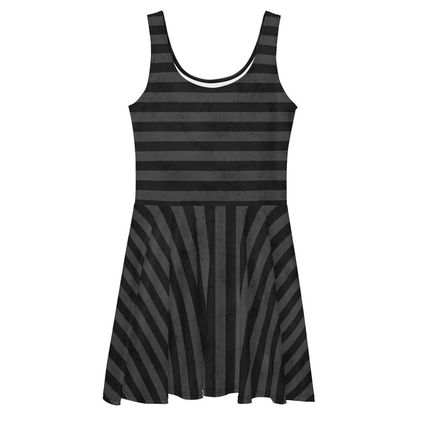 Black and Gray Stripe Sleeveless Skater Dress