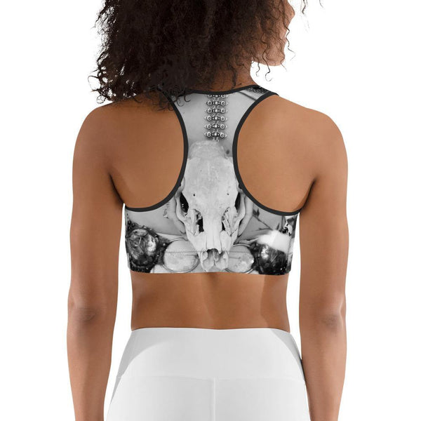 Black and White Animal Skull Sports Bra - The Quirky Co FindsBlack and White Animal Skull Sports Bra- Fitness Goth Workout Clothes with Gothic Fine Art Photography