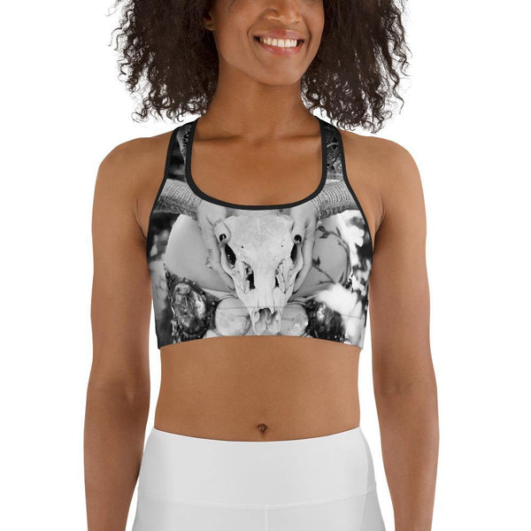 Black and White Animal Skull Sports Bra- Fitness Goth Workout Clothes with Gothic Fine Art Photography