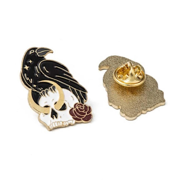 Celestial Crow and Skull Enamel Pin - The Quirky Co Finds