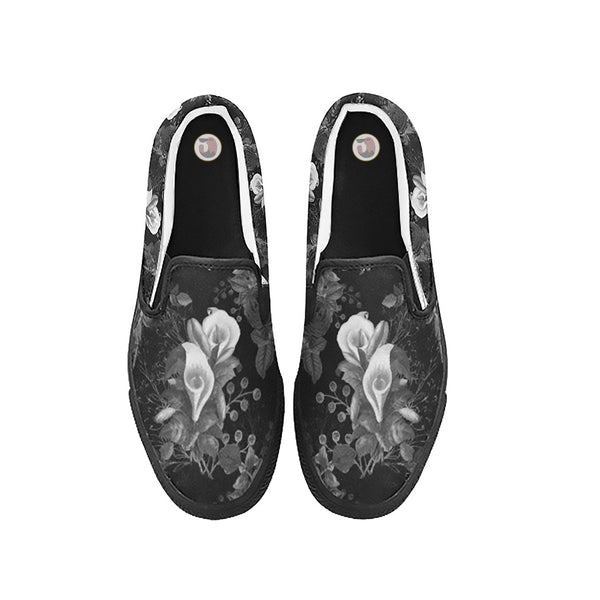 Funeral Lily Classic Slip-On Sneakers- Gothic Fashion and Accessories for Men, Women, and Children