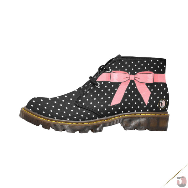 Pink Bow Chukka Ankle Boots  Shoes and Boots - Canvas Chukka Boots (Model 2402-1)  The Quirky Co Finds.