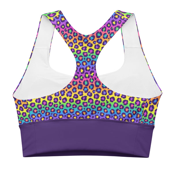 Rainbow Leopard Print Longline Sports Bra- Lisa Frank 90s Neon Animal Print High Impact Sports Bra