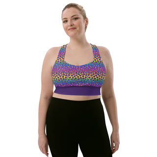 Rainbow Leopard Print Longline Sports Bra- Lisa Frank 90s Neon Animal Print High Impact Sports Bra