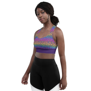 Rainbow Leopard Print Longline Sports Bra- Lisa Frank 90s Neon Animal Print High Impact Sports Bra