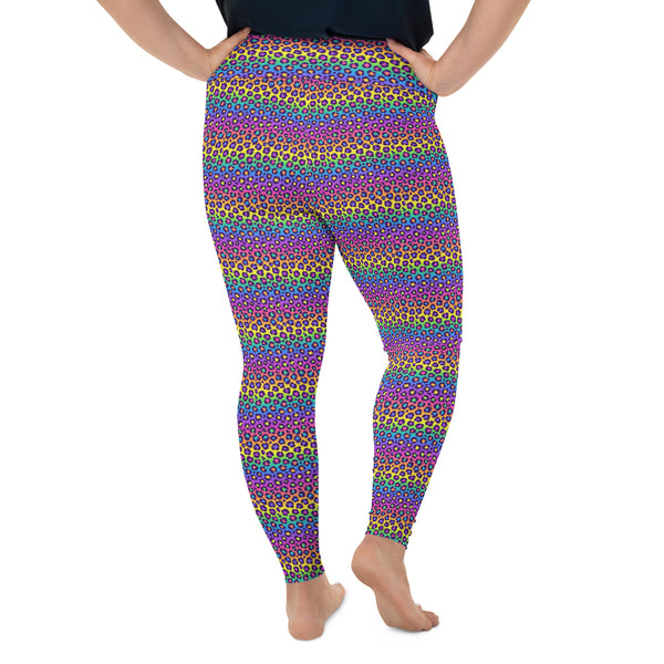 Rainbow Leopard Print Women's Plus Size Leggings