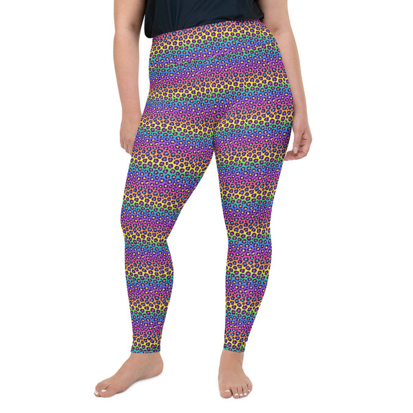 Rainbow Leopard Print Women's Plus Size Leggings