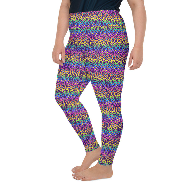 Rainbow Leopard Print Women's Plus Size Leggings