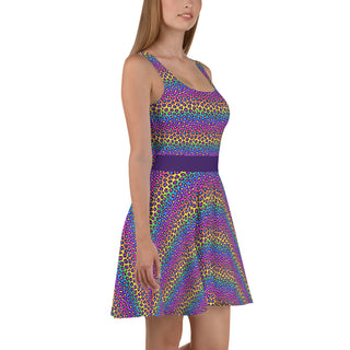 Rainbow Leopard Print Skater Dress- Neon Leopard Print Lisa Frank 90s Inspired Animal Print Women's Skater Dress