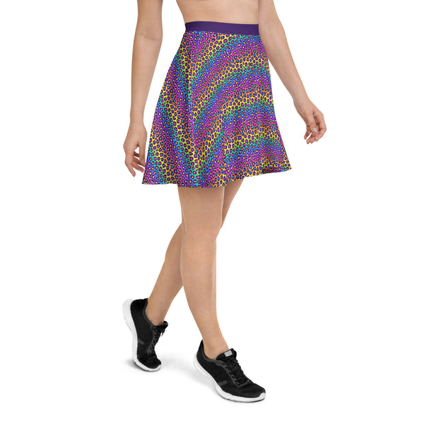 Rainbow Leopard Print Women's Skater Skirt- Lisa Frank Inspired 90s Animal Print Skirt
