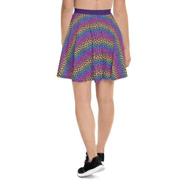 Rainbow Leopard Print Women's Skater Skirt- Lisa Frank Inspired 90s Animal Print Skirt