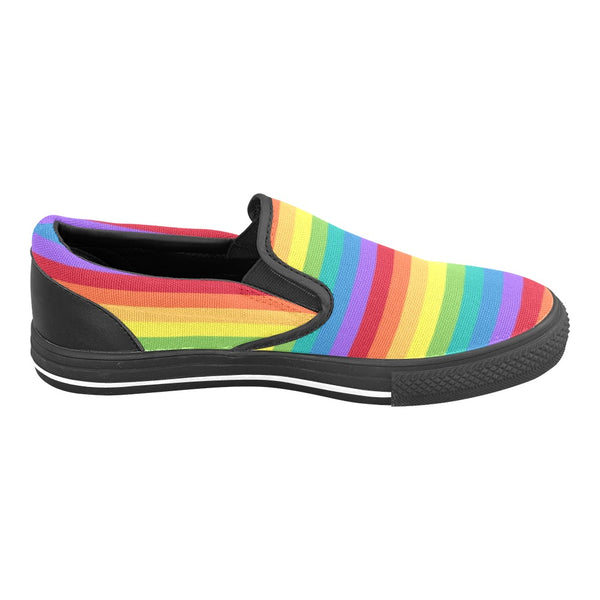 Rainbow Stripe Classic Slip-On Sneakers- LGBTQIA+ Gay Pride Shoes