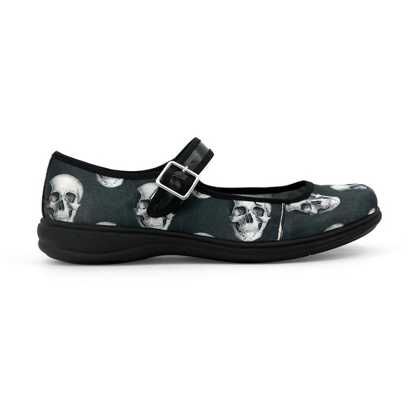 Realistic Skull Satin Mary Jane Flats- Gothic Shoes for Women