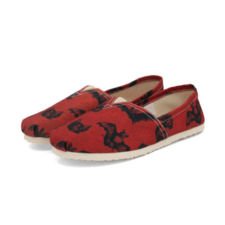 Gothic Red Bat Unisex Slip-On Canvas Flats- Goth Fashion Shoes for Men and Women