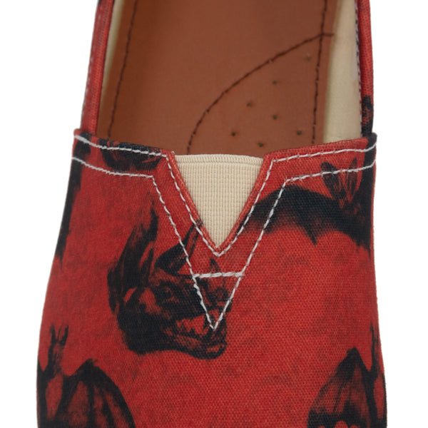 Gothic Red Bat Unisex Slip-On Canvas Flats- Goth Fashion Shoes for Men and Women