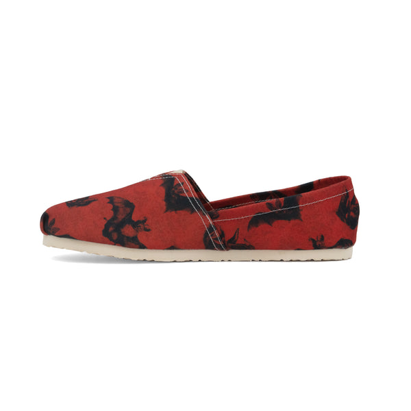 Gothic Red Bat Unisex Slip-On Canvas Flats- Goth Fashion Shoes for Men and Women