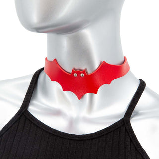 Red Gothic Bat Shaped Vegan Leather Choker