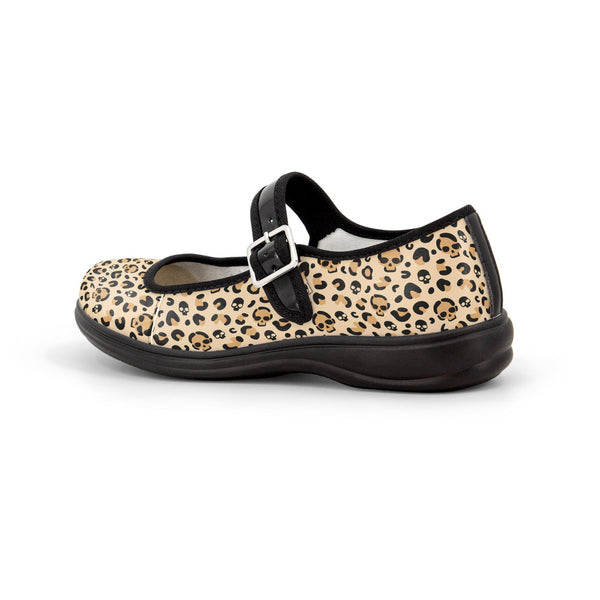 Skull Leopard Print Satin Women's Mary Janes