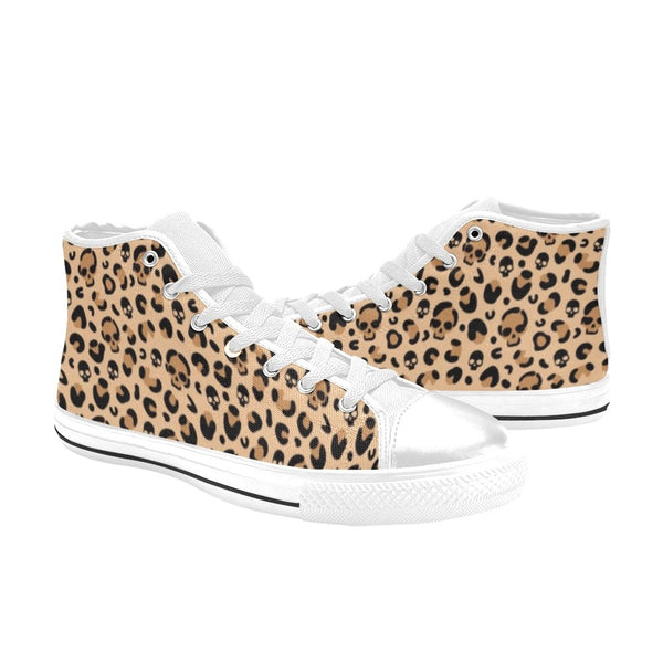 Skull Leopard Print Classic High Top Sneakers- Rockabilly Goth Punk Sneakers
