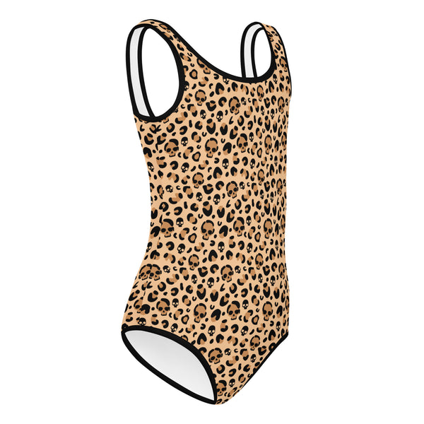 Skull Leopard Print Kids One-Piece Swimsuit