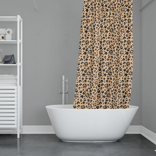 Skull Leopard Print Shower Curtain- Rockabilly Goth Home and Bathroom Decor