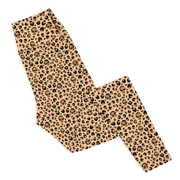 Skull Leopard Print Yoga Leggings- Rockabilly Fitness Pants