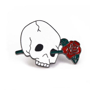 Skull and Rose Stem Enamel Pin - The Quirky Co Finds