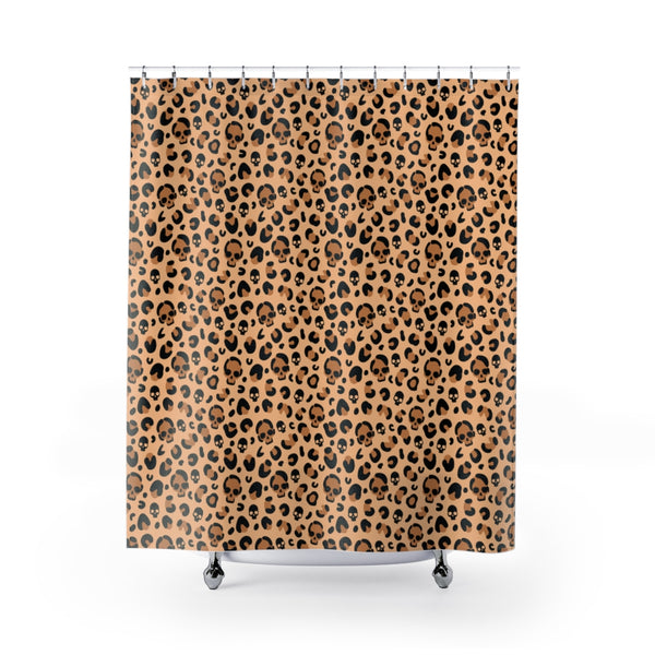 Skull Leopard Print Shower Curtain- Rockabilly Goth Home and Bathroom Decor
